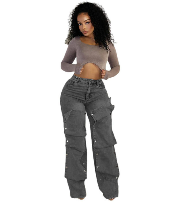 Women's Button High Waist Straight Jeans - Image 3