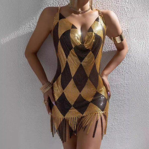 Metal Tassel Backless Sexy Dress - Image 3