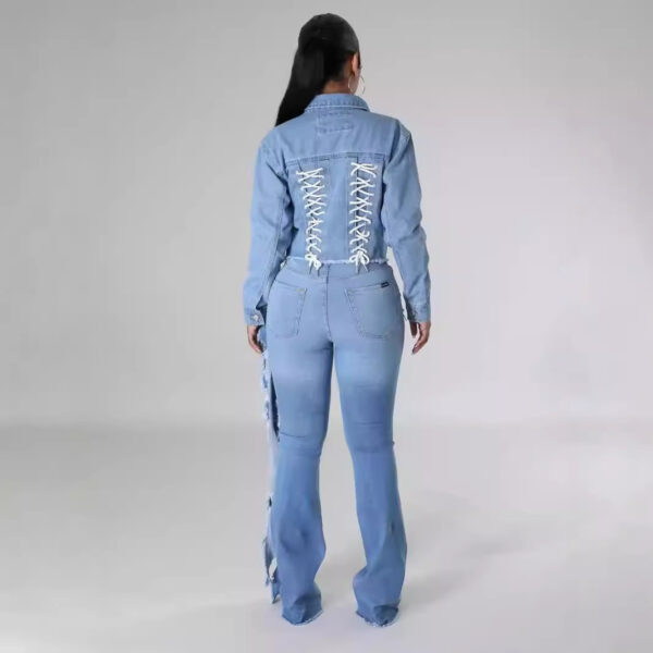 Washed And Frayed Long Streamer Stretch Jeans - Image 3