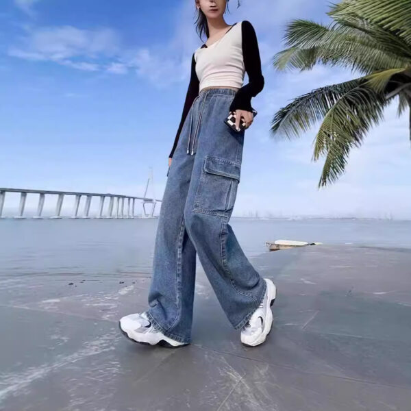 Plus Size Workwear Denim Trousers Wide Elastic High Waist Jeans - Image 6