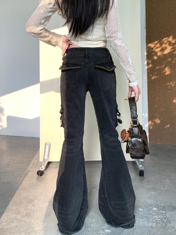 Washed Old Multi-pocket Slightly Flared Jeans - Image 5
