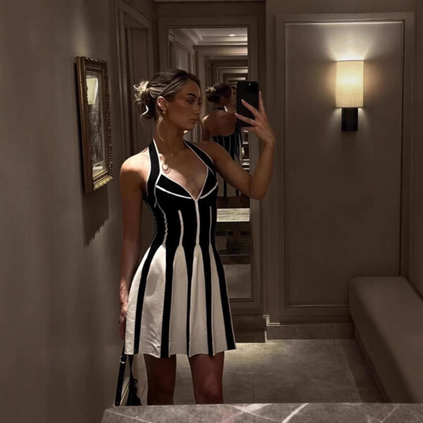 Women's Fashion Black And White Stripes Dress - Image 2