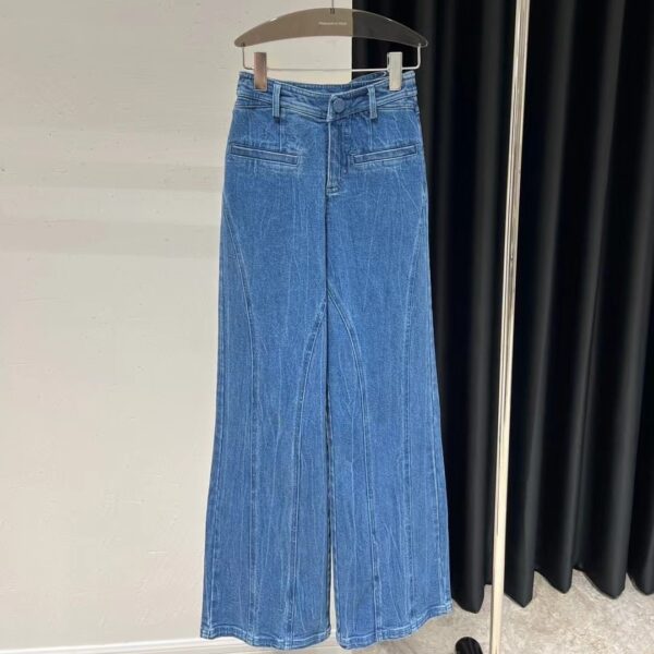 Women's Bow High Waist Jeans Wide-leg Straight Trousers - Image 5