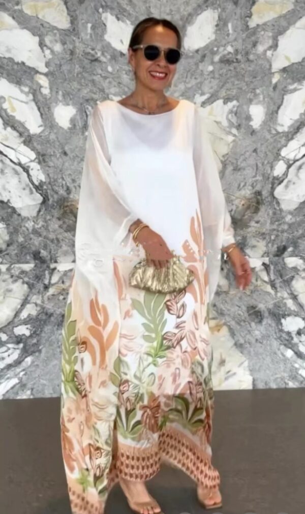 Women's Loose Round Neck Robe Long Sleeve Printed Dress - Image 4