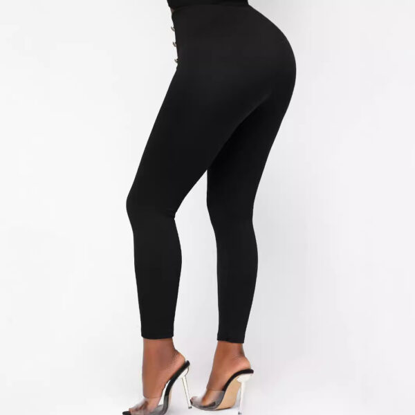 High Waist Button Solid Color Slim Fit Hip Skinny Pants - Image 3