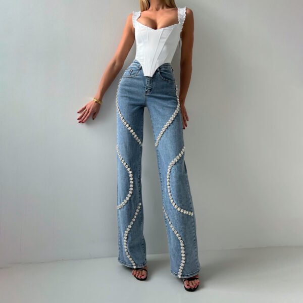 Loose Straight-cut Rhinestone Jeans With Design Sense - Image 2
