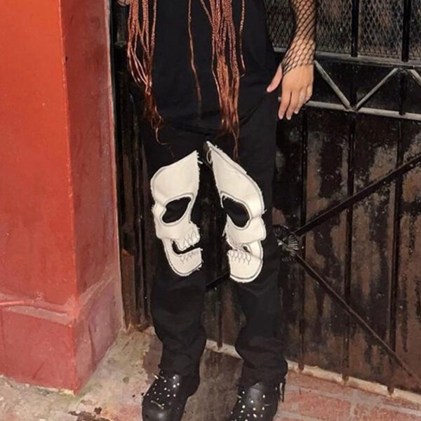Vintage Skull Printed Jeans Women's High Waist - Image 2