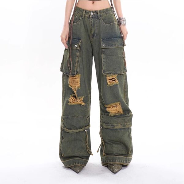 Retro Mopping Waste Jeans Washed And Worn Overalls - Image 3