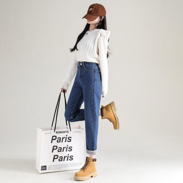 High Waist Thickened Fleece Padded Jeans Women Straight - Image 4