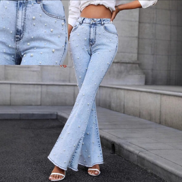 All-match Stretch Micro-nail Pearl Jeans - Image 3