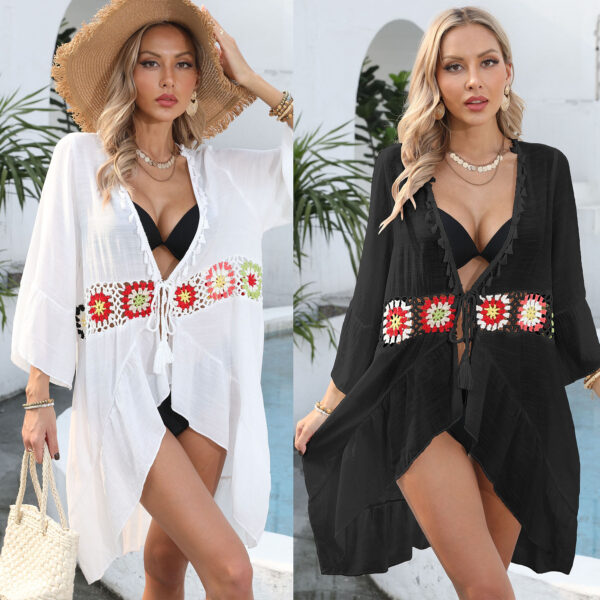 Women's Beach Cover-up Hand Hook Flower Stitching