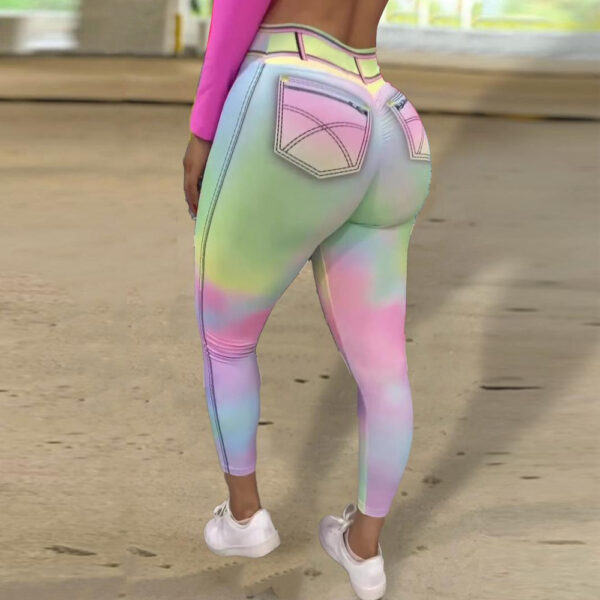 Tie-dyed Colorful Women's Imitation Denim Plus Size Sexy Sports Yoga Pants - Image 4