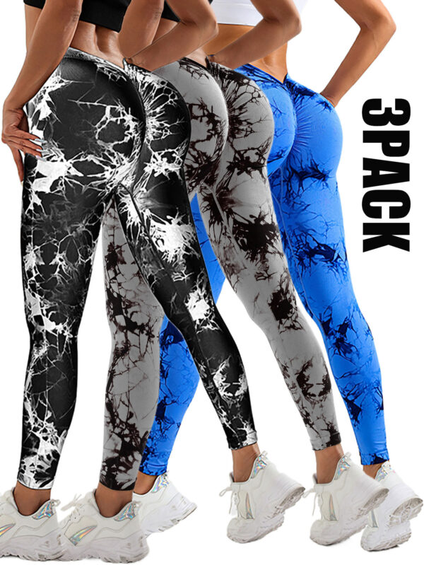 3 Pack Women's Scrunch Workout Leggings, High Waisted Butt Lifting Tie-dye V Back Waist Seamless Gym Yoga Leggings, Workout Leggings For Women Jada Leggings - Image 9