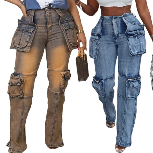 Fashion Casual Patchwork Multi-pocket Hamonica Jeans - Image 4