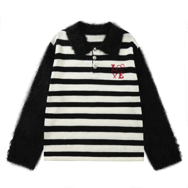 American Retro Patchwork Embroidered Lapel Sweater - Image 6