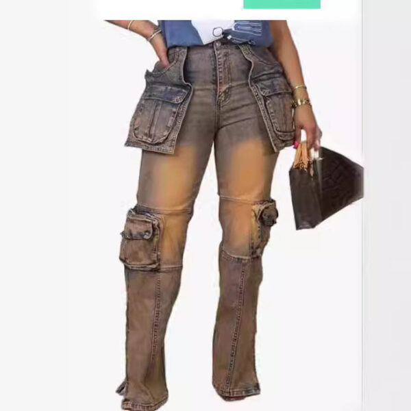 Fashion Casual Patchwork Multi-pocket Hamonica Jeans - Image 2