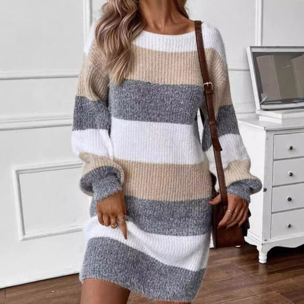 Women's Versatile Contrast Color Striped Dress Sweater - Image 4