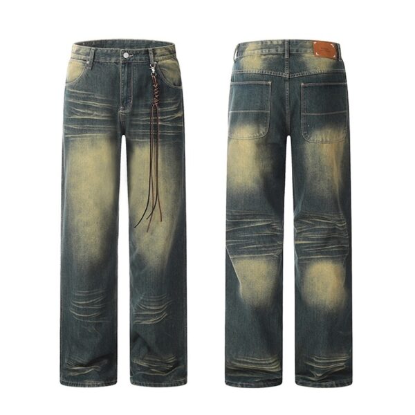 American-style Retro Micro-pull Design Jeans Men's Fashion Brand Straight-leg Trousers Women's - Image 6