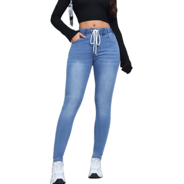 Women's Denim Trousers Autumn And Winter Drawstring Elastic Waist High Elastic Feet - Image 5