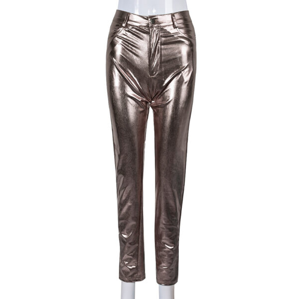 Stitching Bright Zipper High Waist Hip Lift Tights - Image 6