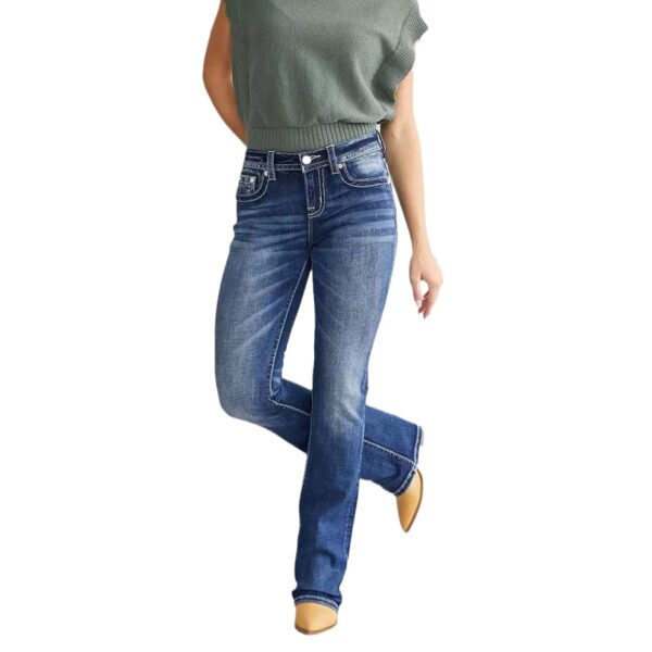 Women's Embroidery Denim Bootcut Trousers Fashion - Image 5