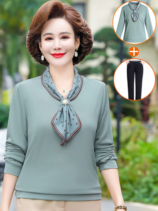 Middle-aged And Elderly Women's Clothing Spring And Autumn Top Fashion Bottoming Shirt - Image 2