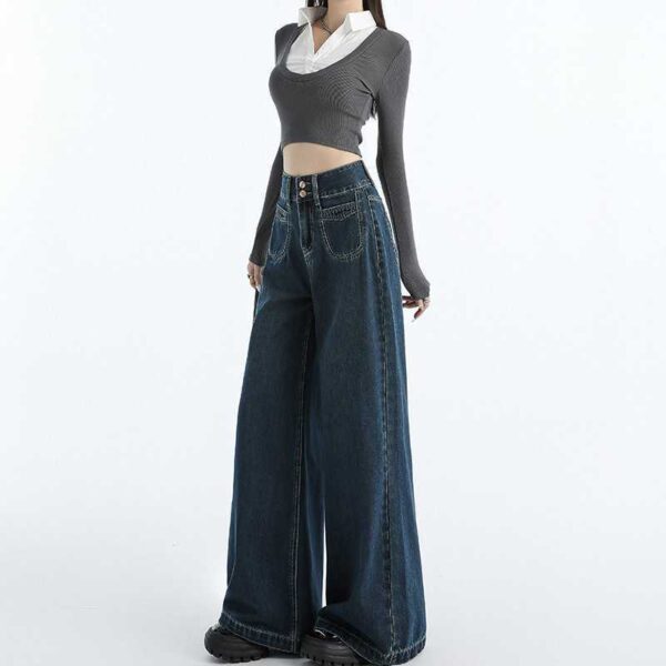 Draping Mop All-matching Straight Jeans For Women - Image 2