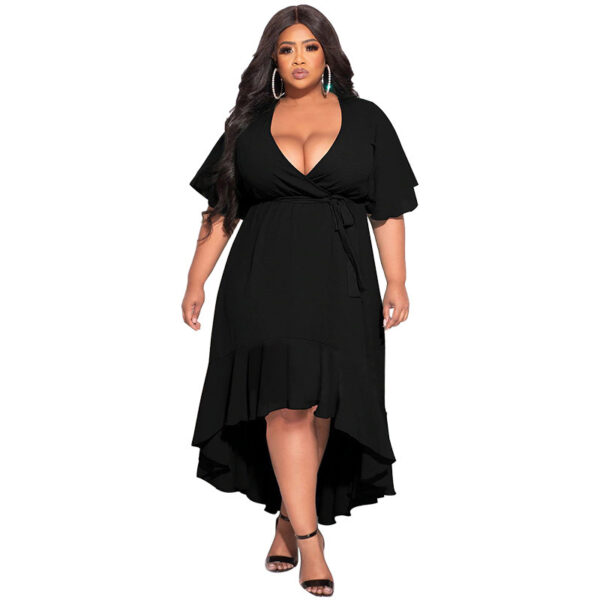 Sexy Solid Color Lace-up Ruffled Elegant Dress - Image 10