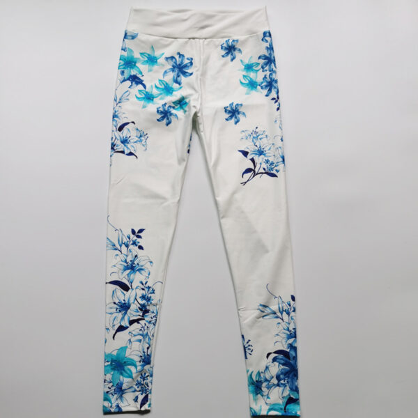 Women's Blue Flower Printed Hip Lifting Tight Pants - Image 4