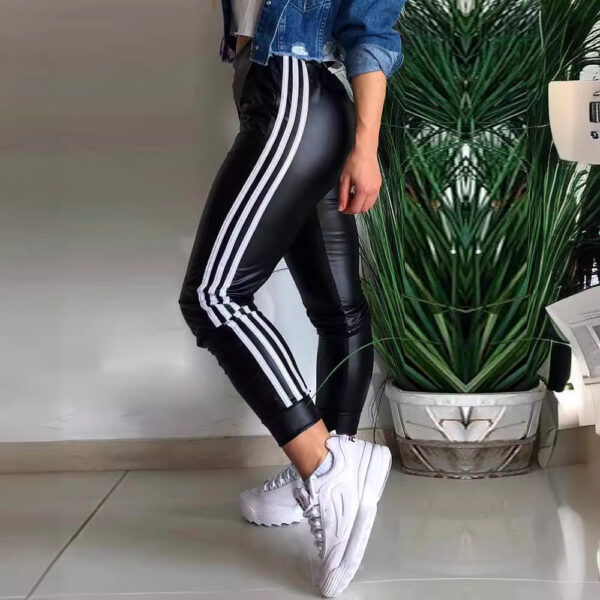 Women's Fashion New PU Side Ribbon Stitching Casual Trousers - Image 3