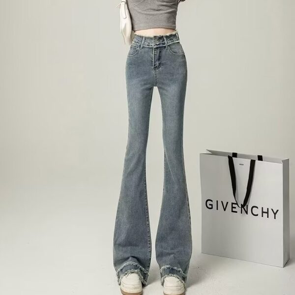 Retro Light Color Slightly Flared Jeans - Image 7