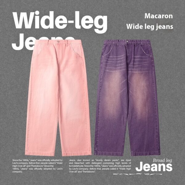 Men's Color Macaron Street Wash Wide Leg Jeans - Image 3