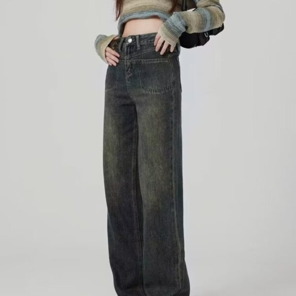 Loose Design Slimming Worn Looking Washed-out Wide Leg Pants - Image 5