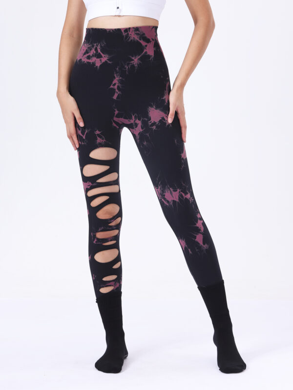 2 Pack Hollow Sexy High Elastic Women's Tie Dye Cutout Tights High Waist Workout Yoga Leggings, Scrunch Butt Lifting Elastic Pants, Tummy Control Butt Lifting Workout Yoga Athletic Pants - Image 9
