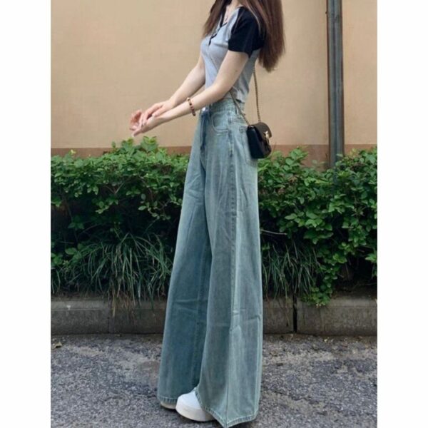 Washed-out Vintage Wide Leg Jeans High Waist Slimming - Image 4