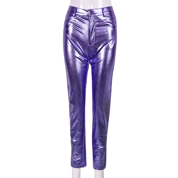 Stitching Bright Zipper High Waist Hip Lift Tights - Image 5
