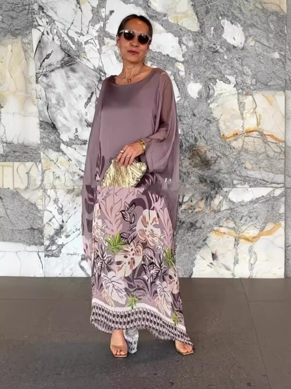 Women's Loose Round Neck Robe Long Sleeve Printed Dress - Image 5