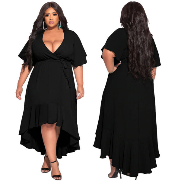 Sexy Solid Color Lace-up Ruffled Elegant Dress - Image 6