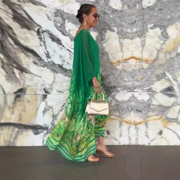 Women's Loose Round Neck Robe Long Sleeve Printed Dress