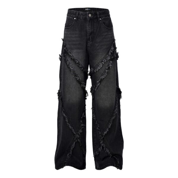 Wash Distressed Stitching Jeans With Whiskers Same Style For Men And Women - Image 4