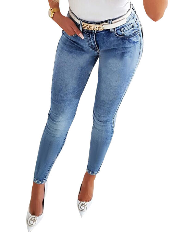 Women's Jeans European And American Trendy High Waist Beaded Skinny Tappered Pants - Image 4