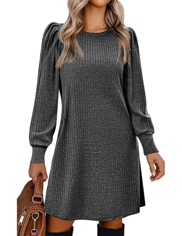 European And American Fashion Women's Knitted Puff Sleeve Casual Loose Dress - Image 6