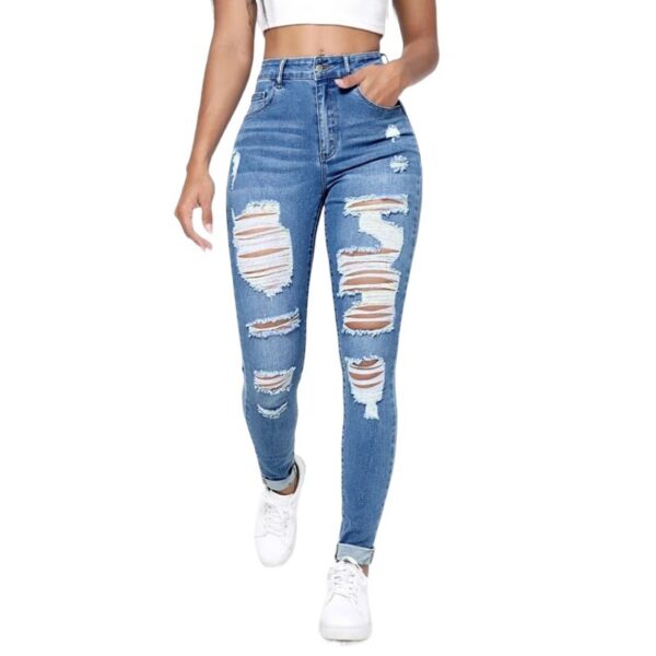 Skinny Jeans Women's High Waist Slim Fit Slimming Holes Skinny Pants - Image 4