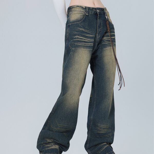 American-style Retro Micro-pull Design Jeans Men's Fashion Brand Straight-leg Trousers Women's - Image 3
