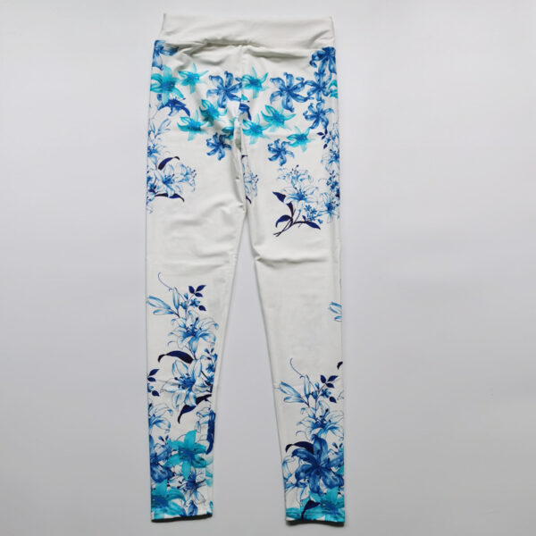 Women's Blue Flower Printed Hip Lifting Tight Pants - Image 3