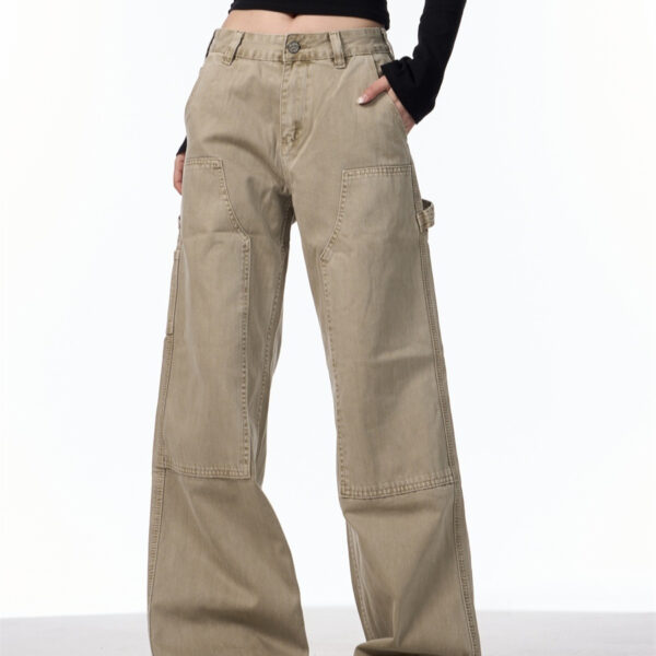 Loose Straight Retro High Street Pocket Design Jeans For Women - Image 4