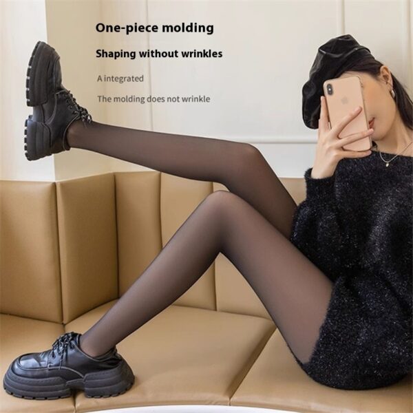 Women's Autumn And Winter Fleece-lined Thick Black See-through Leggings - Image 3