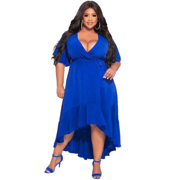 Sexy Solid Color Lace-up Ruffled Elegant Dress - Image 5
