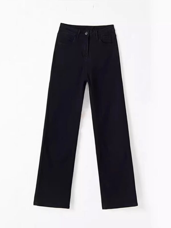 Plus Size Straight Black Jeans High Waist Wide Leg Pants - Image 4