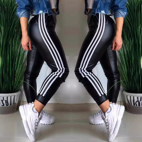 Women's Fashion New PU Side Ribbon Stitching Casual Trousers - Image 8